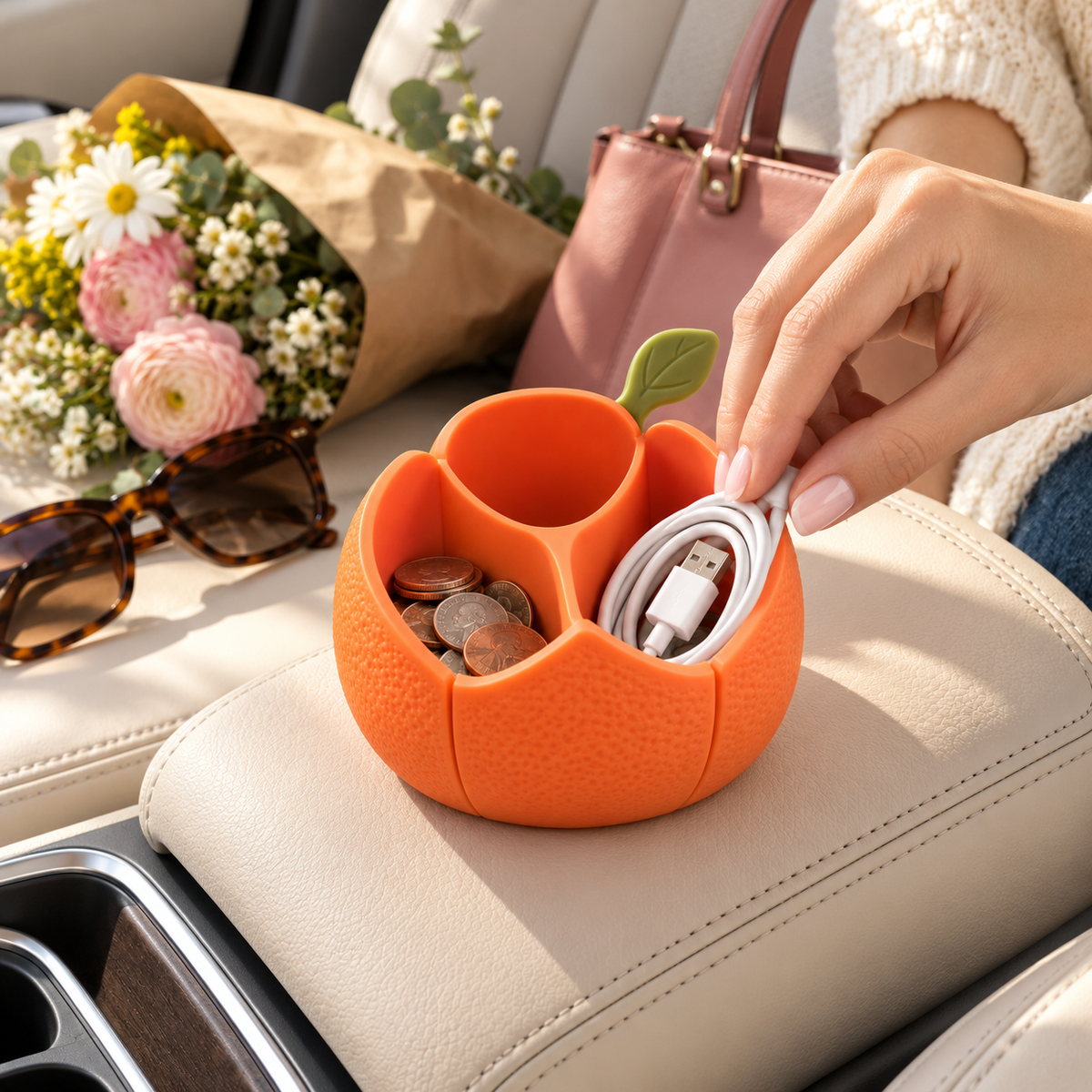 Orange-Shaped Car Console Organizer