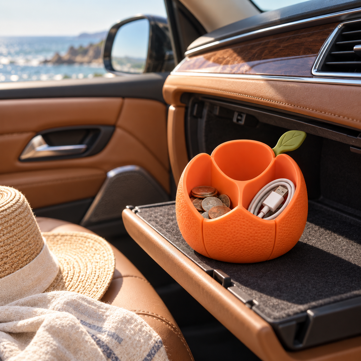 Orange-Shaped Car Console Organizer