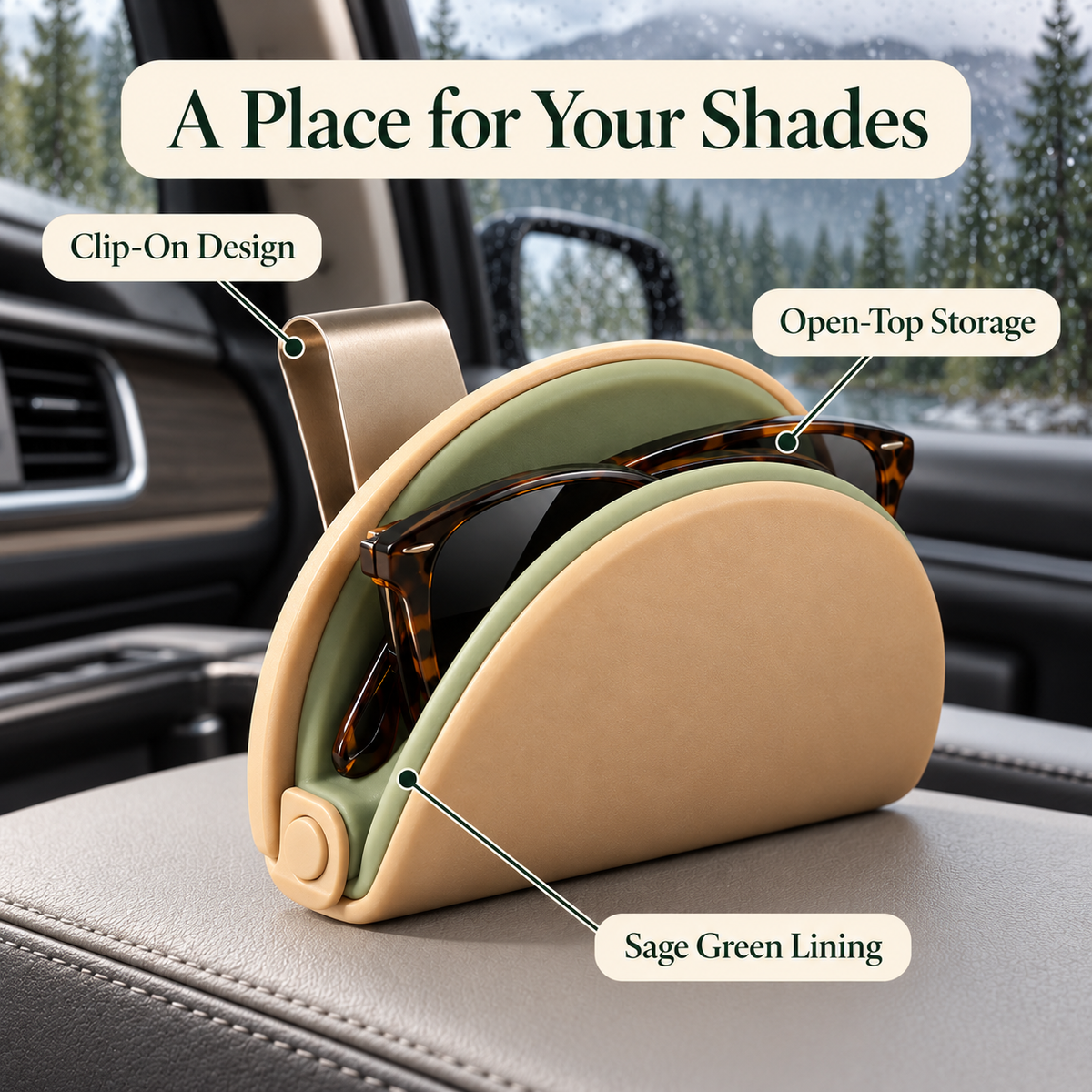 Sand & Sage Clip-On Car Sunglasses Holder