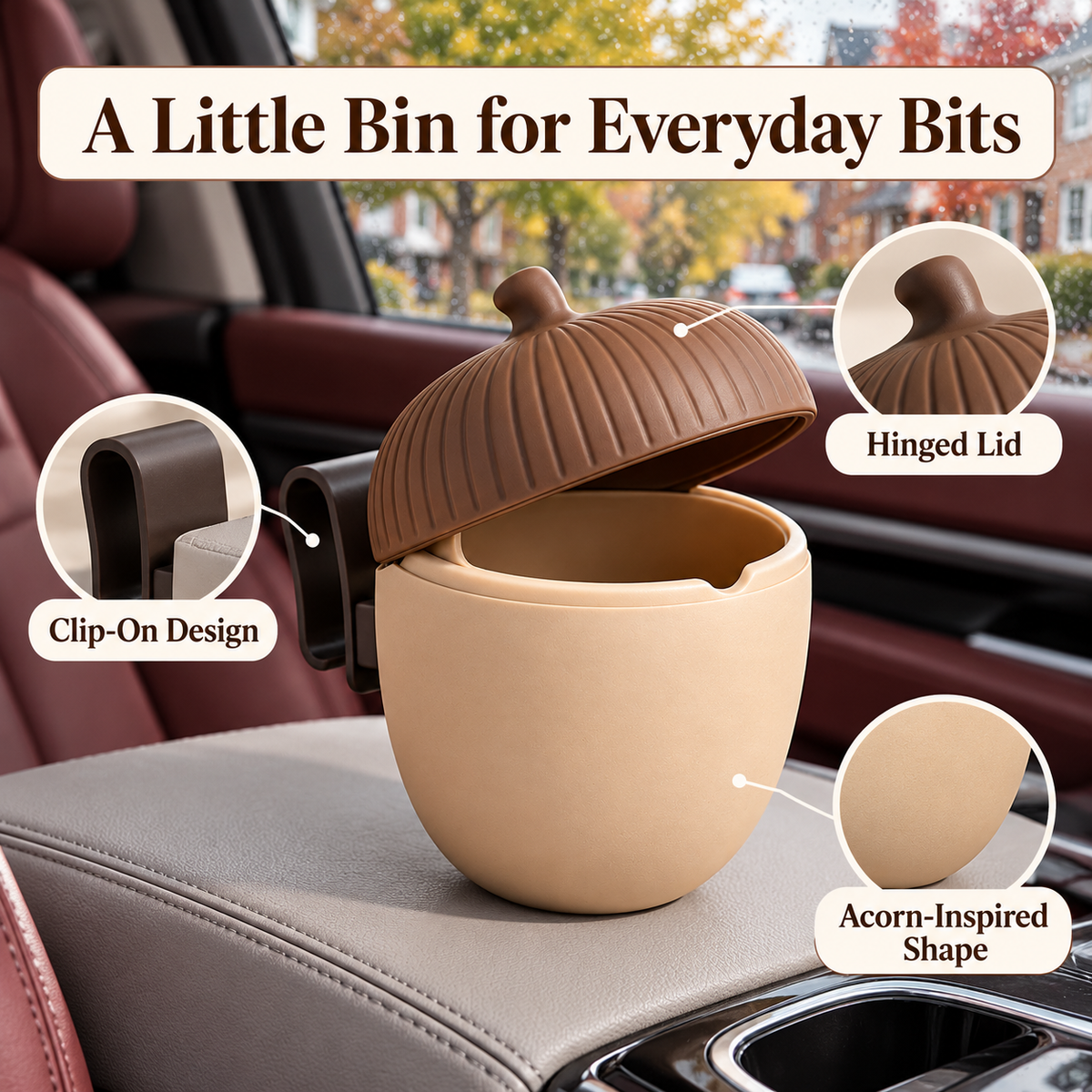 Acorn Clip-On Car Trash Bin